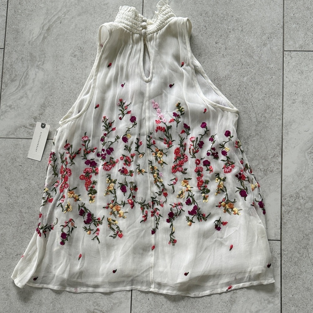 Anthropologie Floreat Floral Embroidered Smocked Mock Neck sz XS NWT - Picture 6 of 12